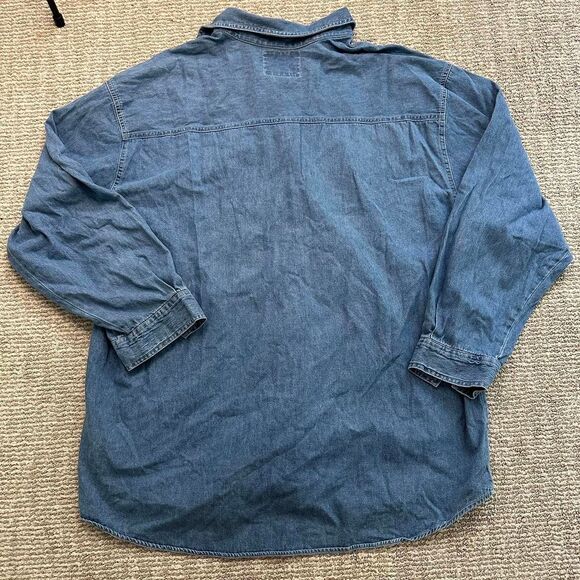 Embroidered vintage 90s faith cotton denim shirt Noah's Ark design xl button up - Picture 8 of 8